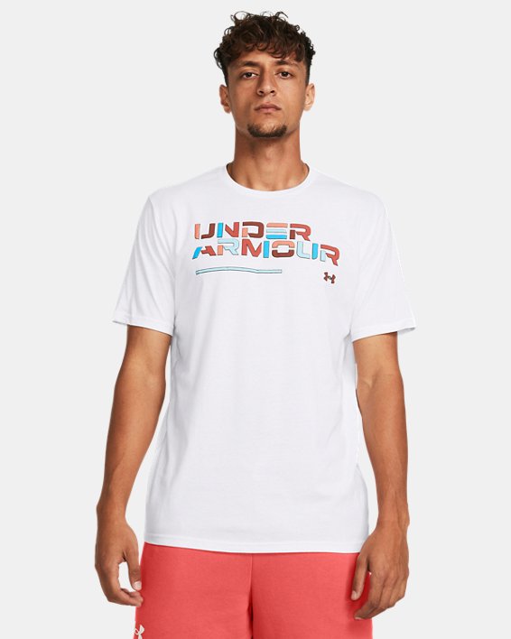 Camiseta de manga corta UA Colorblock Wordmark para hombre, White, pdpMainDesktop image number 0